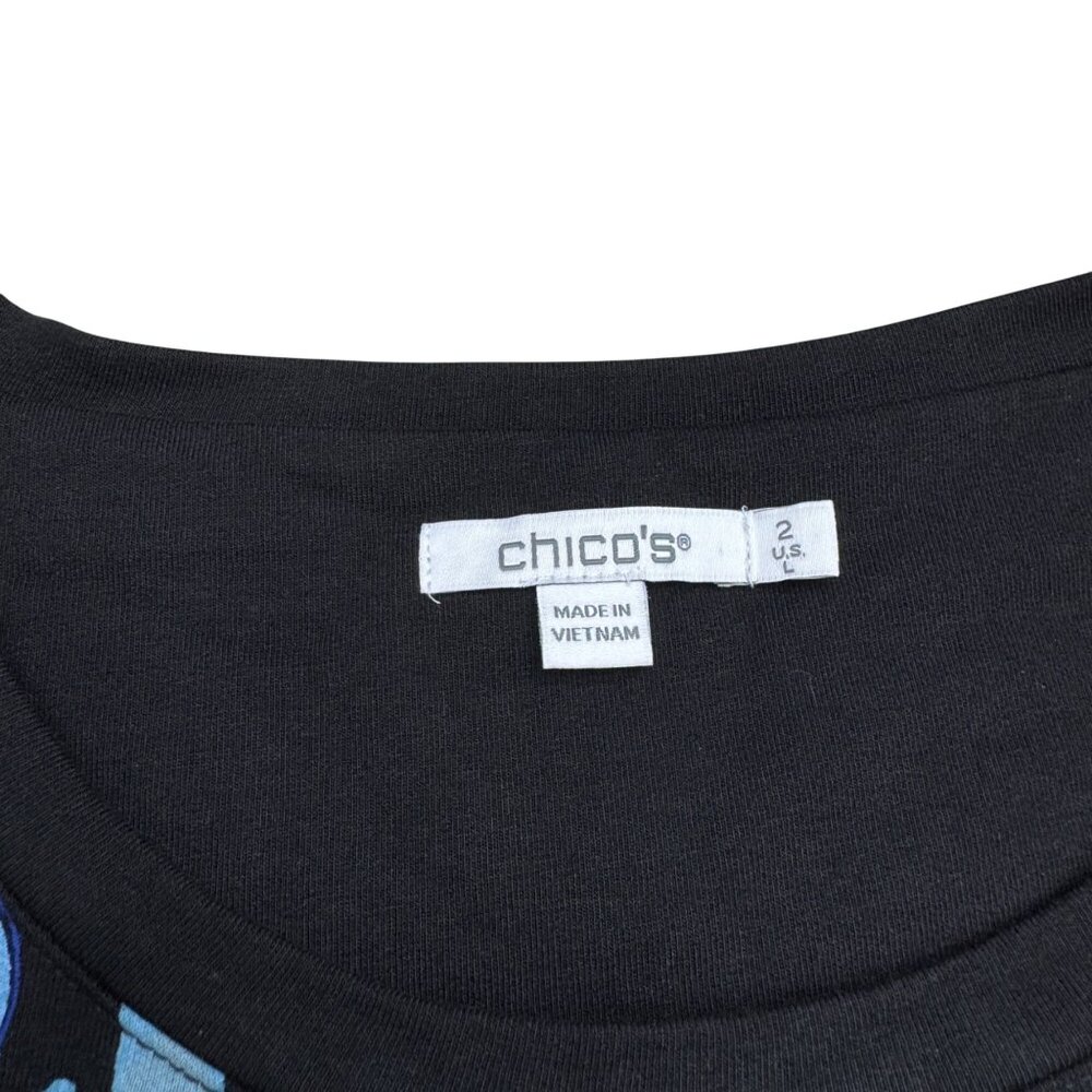 Chico's Women's LS Blouse Top Black & Blue Floral, Size 2 (US L) - Picture 5 of 8